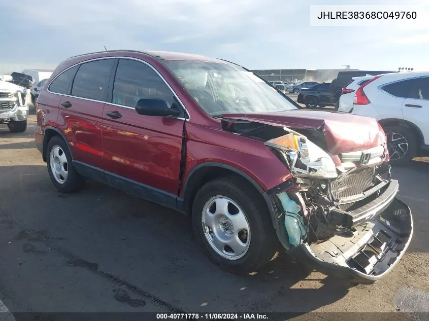 2008 Honda Cr-V Lx VIN: JHLRE38368C049760 Lot: 40771778