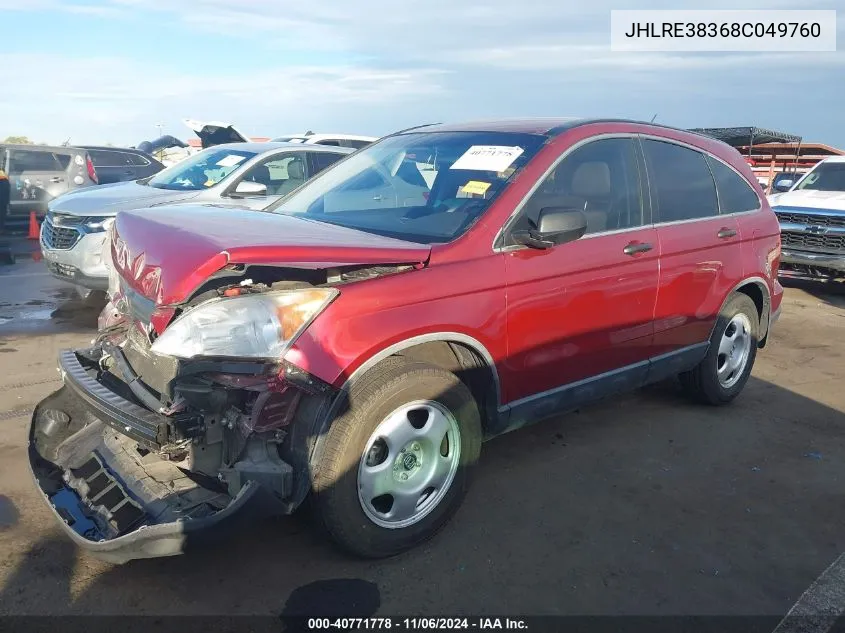 2008 Honda Cr-V Lx VIN: JHLRE38368C049760 Lot: 40771778