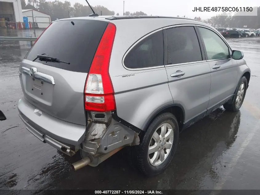 2008 Honda Cr-V Ex-L VIN: JHLRE48758C061150 Lot: 40772287