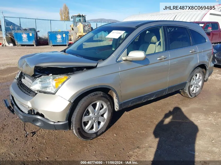 2008 Honda Cr-V Ex-L VIN: JHLRE487X8C069485 Lot: 40774080