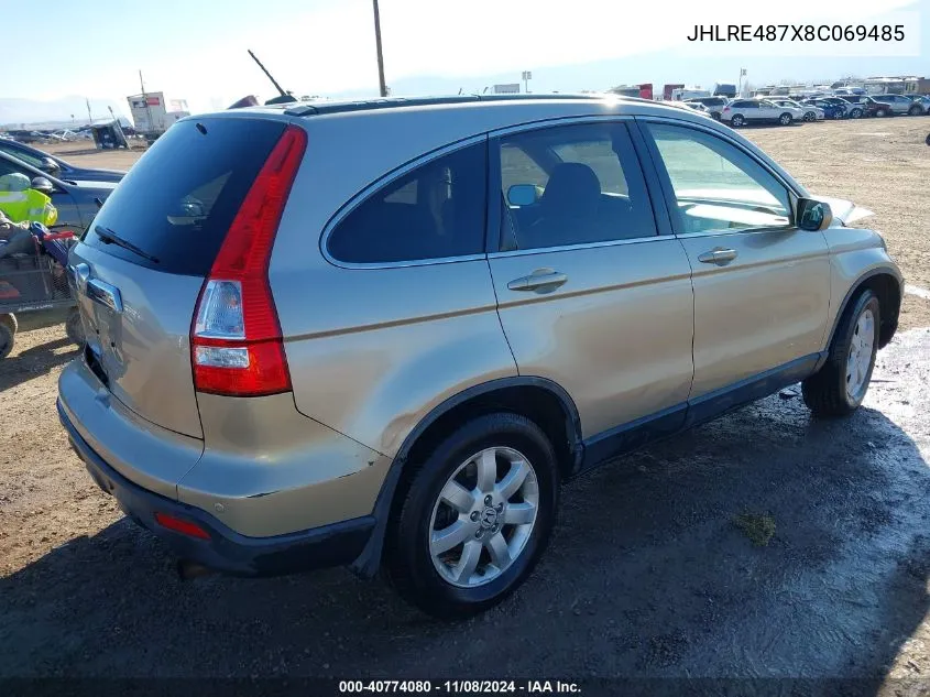 2008 Honda Cr-V Ex-L VIN: JHLRE487X8C069485 Lot: 40774080