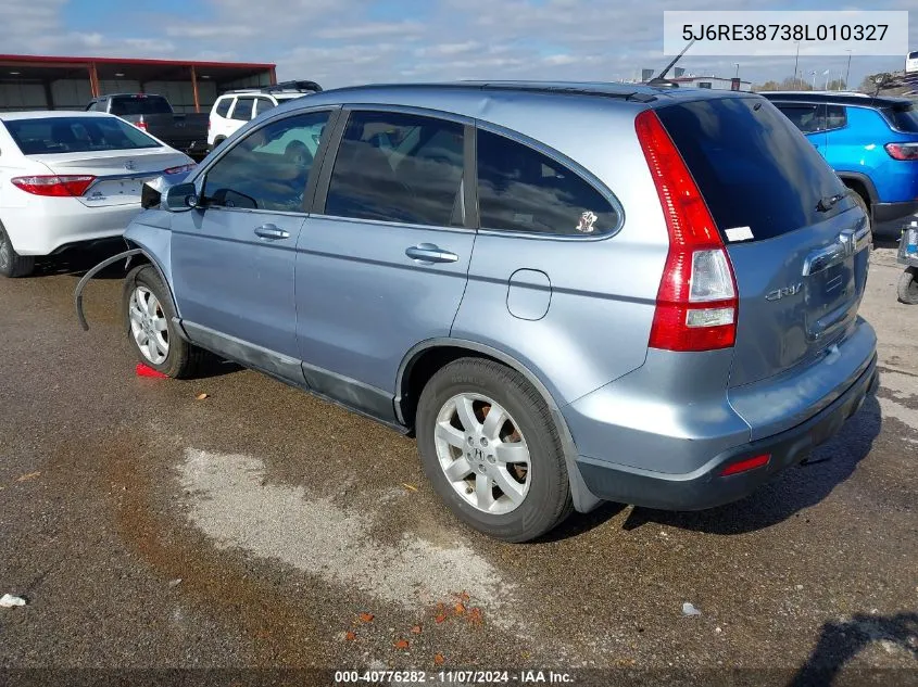 2008 Honda Cr-V Ex-L VIN: 5J6RE38738L010327 Lot: 40776282