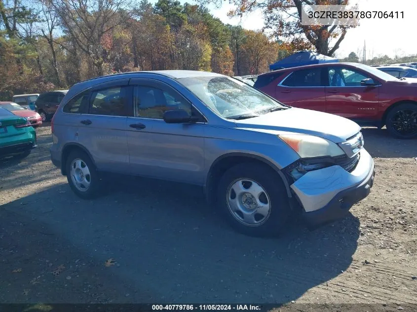 2008 Honda Cr-V Lx VIN: 3CZRE38378G706411 Lot: 40779786