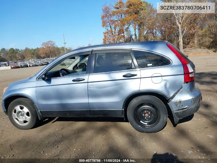 2008 Honda Cr-V Lx VIN: 3CZRE38378G706411 Lot: 40779786