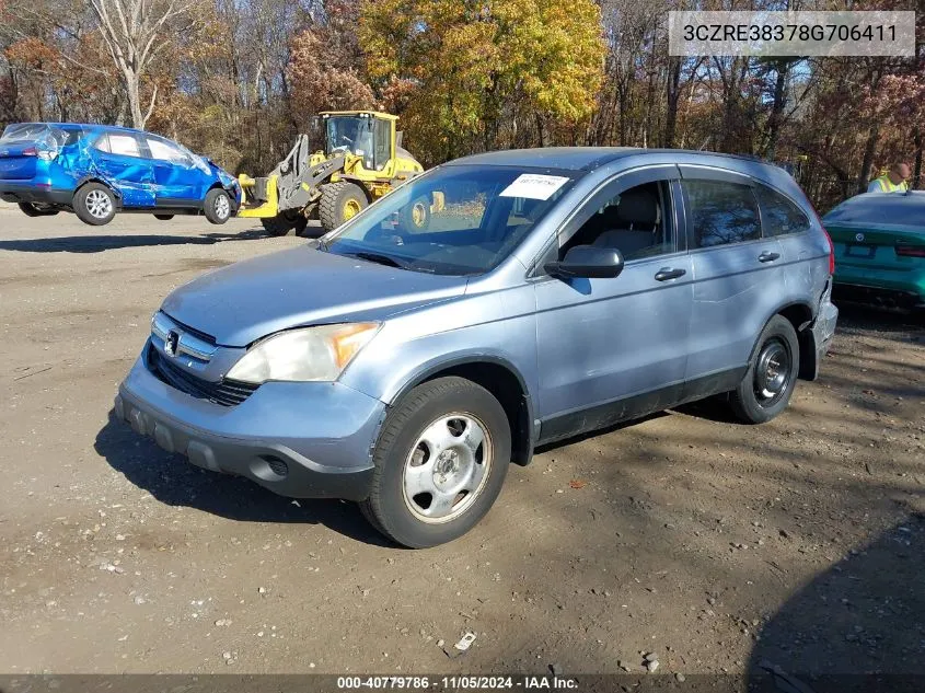 2008 Honda Cr-V Lx VIN: 3CZRE38378G706411 Lot: 40779786