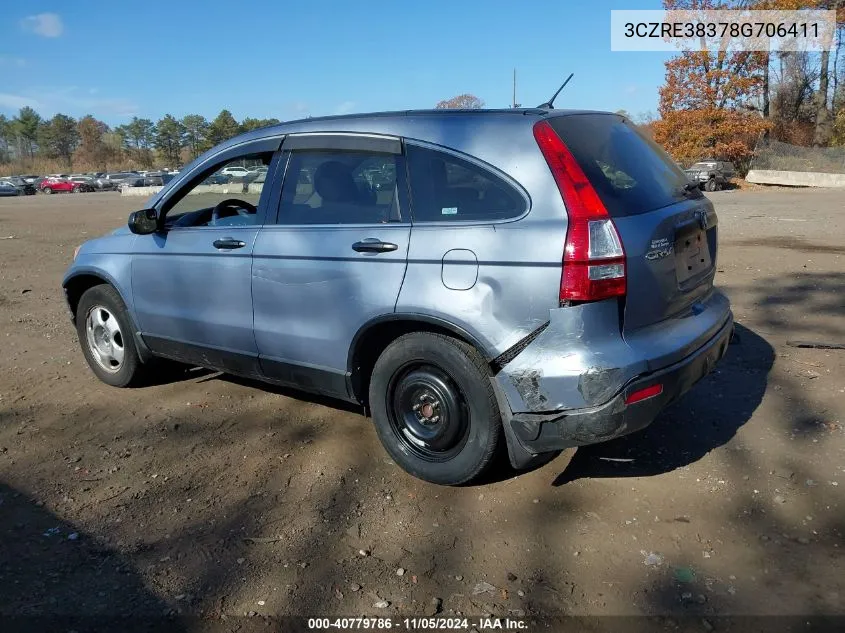 2008 Honda Cr-V Lx VIN: 3CZRE38378G706411 Lot: 40779786