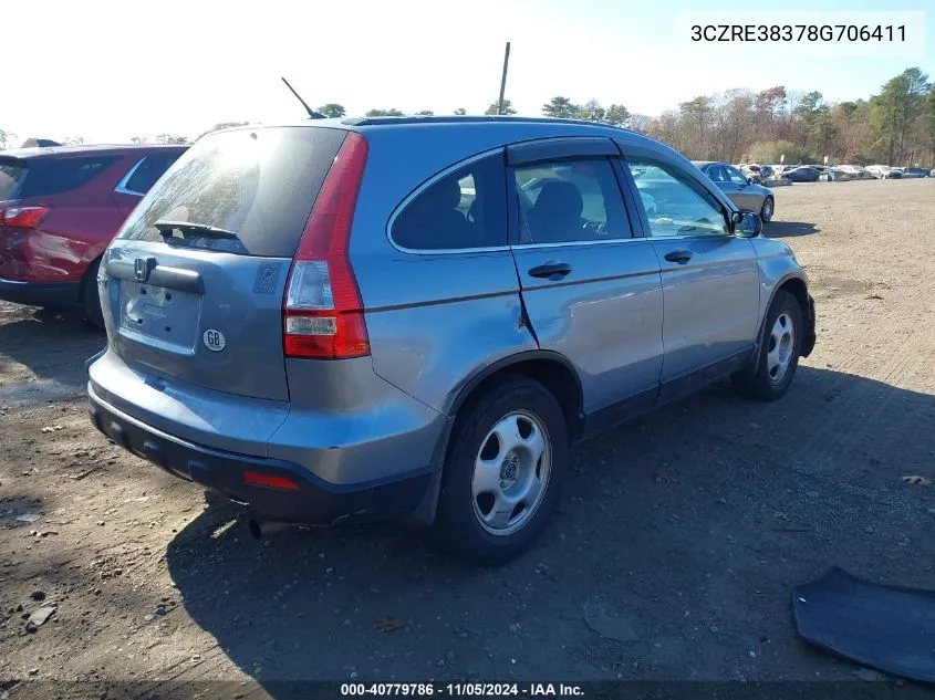 2008 Honda Cr-V Lx VIN: 3CZRE38378G706411 Lot: 40779786