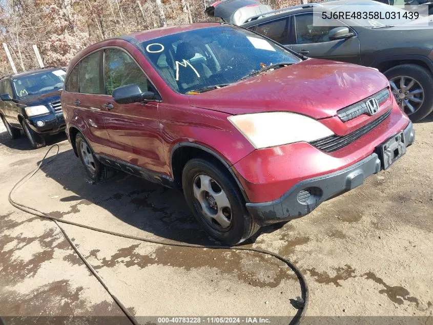 2008 Honda Cr-V Lx VIN: 5J6RE48358L031439 Lot: 40783228