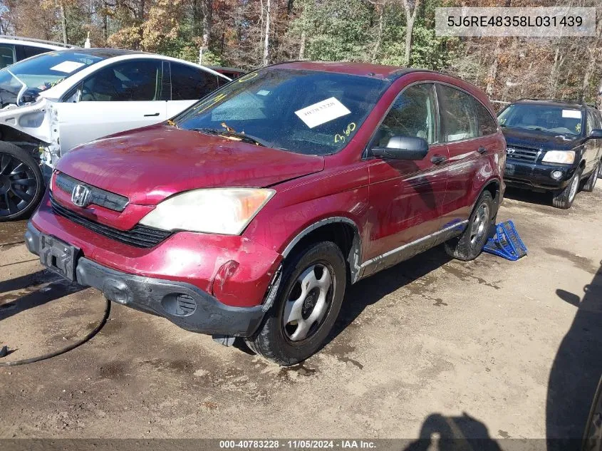 2008 Honda Cr-V Lx VIN: 5J6RE48358L031439 Lot: 40783228