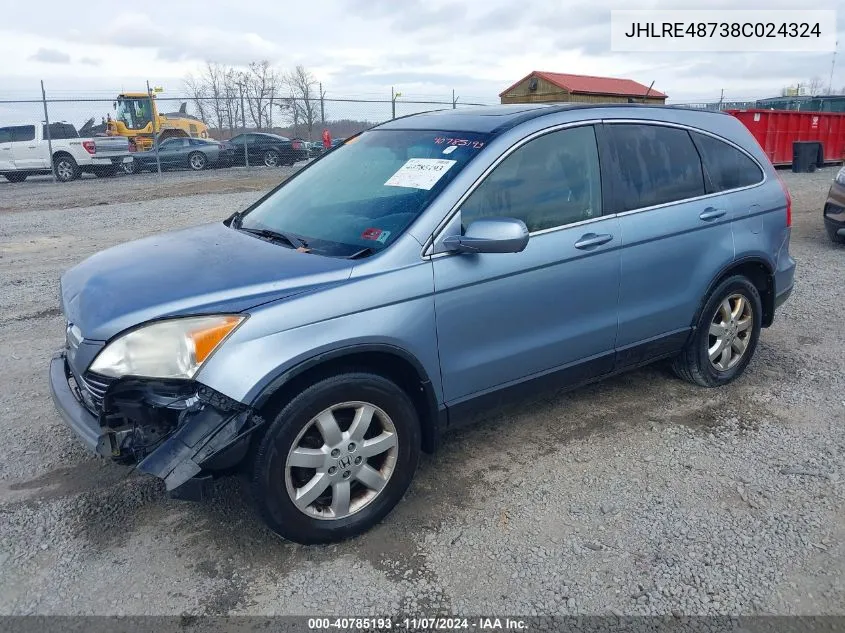 2008 Honda Cr-V Ex-L VIN: JHLRE48738C024324 Lot: 40785193