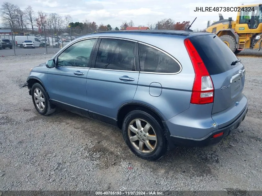 2008 Honda Cr-V Ex-L VIN: JHLRE48738C024324 Lot: 40785193