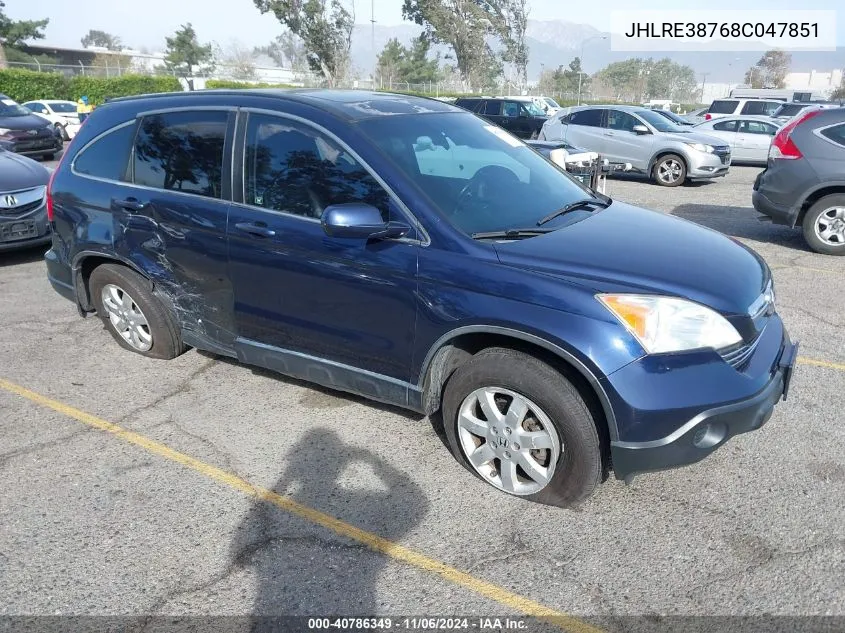 2008 Honda Cr-V Ex-L VIN: JHLRE38768C047851 Lot: 40786349