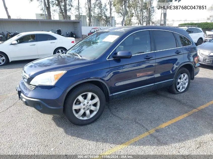 2008 Honda Cr-V Ex-L VIN: JHLRE38768C047851 Lot: 40786349