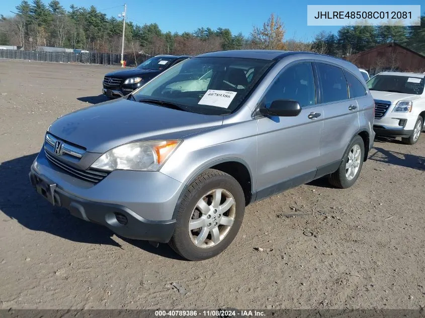 2008 Honda Cr-V Ex VIN: JHLRE48508C012081 Lot: 40789386