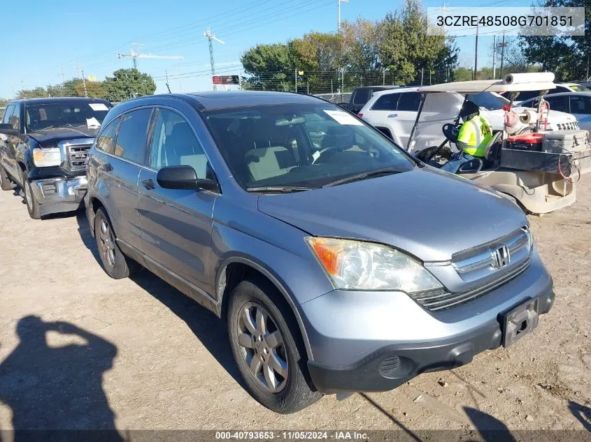 2008 Honda Cr-V Ex VIN: 3CZRE48508G701851 Lot: 40793653