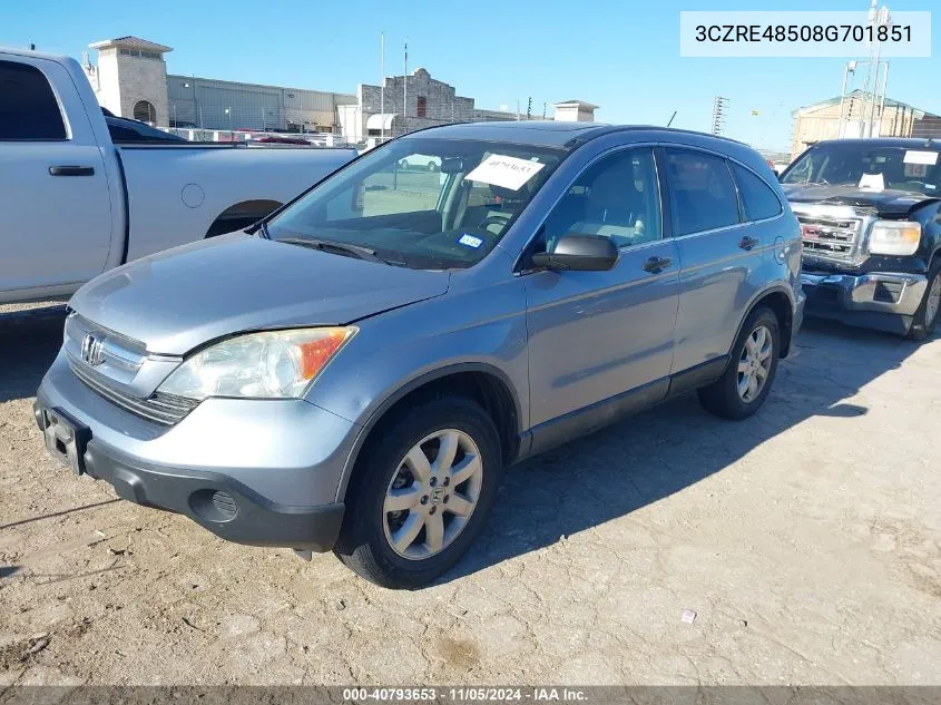 2008 Honda Cr-V Ex VIN: 3CZRE48508G701851 Lot: 40793653