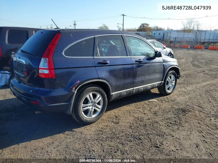 2008 Honda Cr-V Ex-L VIN: 5J6RE48728L047939 Lot: 40795364