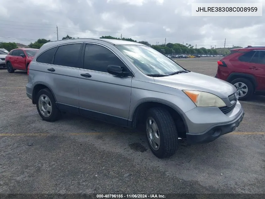 2008 Honda Cr-V Lx VIN: JHLRE38308C008959 Lot: 40796185