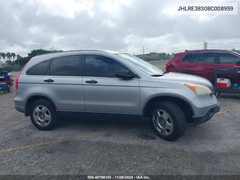 2008 Honda Cr-V Lx VIN: JHLRE38308C008959 Lot: 40796185