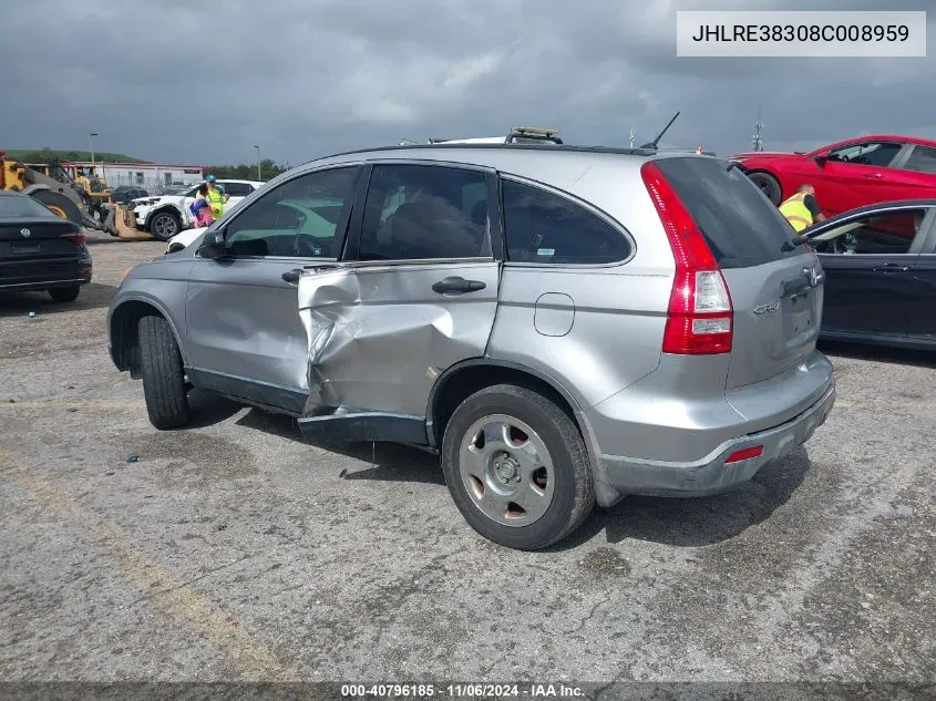 2008 Honda Cr-V Lx VIN: JHLRE38308C008959 Lot: 40796185