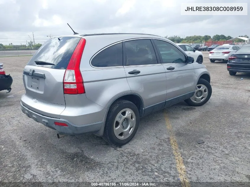 2008 Honda Cr-V Lx VIN: JHLRE38308C008959 Lot: 40796185