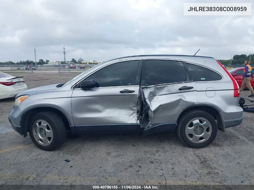 2008 Honda Cr-V Lx VIN: JHLRE38308C008959 Lot: 40796185