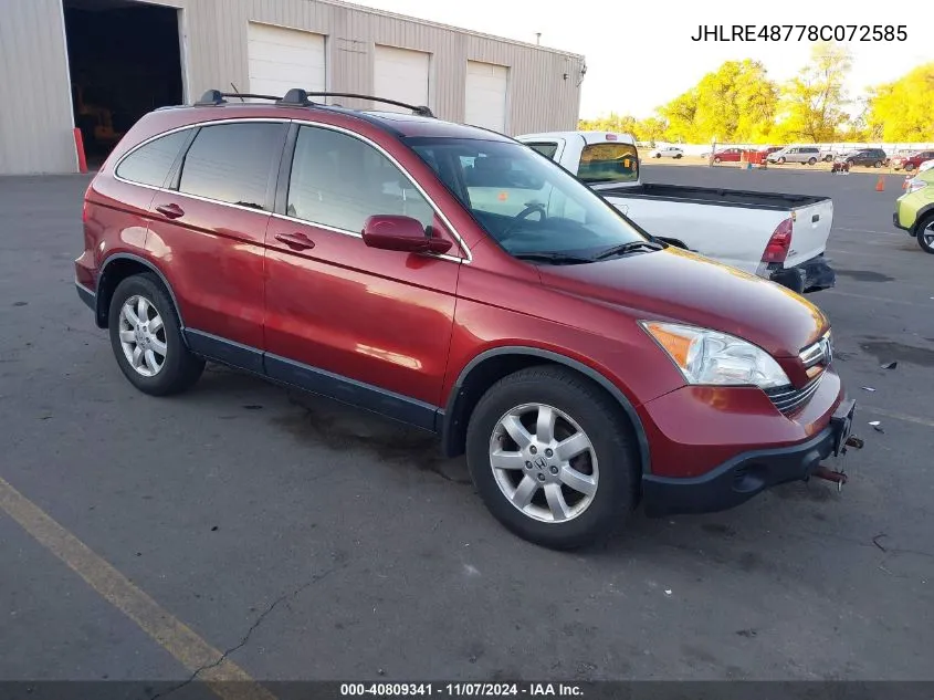 2008 Honda Cr-V Ex-L VIN: JHLRE48778C072585 Lot: 40809341