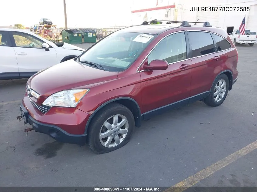 2008 Honda Cr-V Ex-L VIN: JHLRE48778C072585 Lot: 40809341