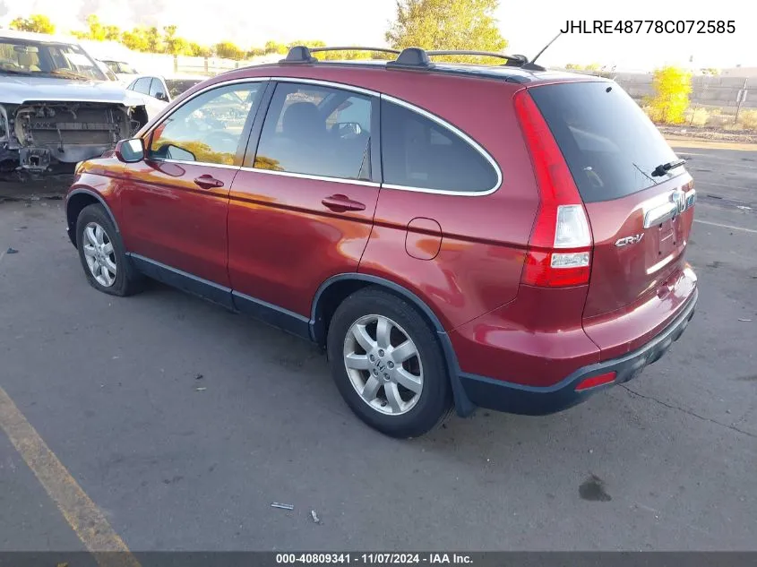 2008 Honda Cr-V Ex-L VIN: JHLRE48778C072585 Lot: 40809341