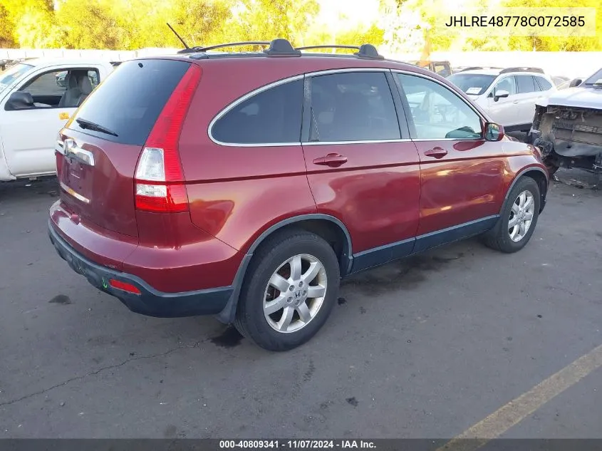 2008 Honda Cr-V Ex-L VIN: JHLRE48778C072585 Lot: 40809341