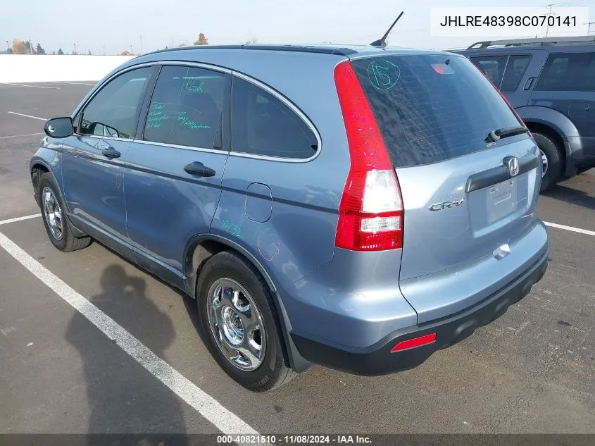 2008 Honda Cr-V Lx VIN: JHLRE48398C070141 Lot: 40821510