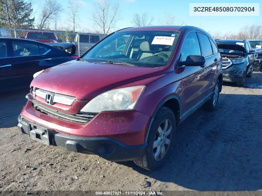 2008 Honda Cr-V Ex VIN: 3CZRE48508G702904 Lot: 40827021