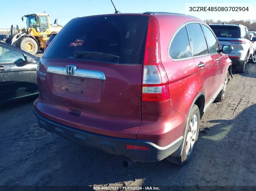 2008 Honda Cr-V Ex VIN: 3CZRE48508G702904 Lot: 40827021