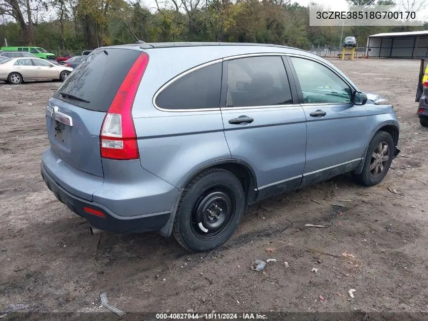 2008 Honda Cr-V Ex VIN: 3CZRE38518G700170 Lot: 40827944