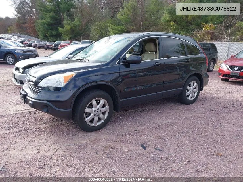 2008 Honda Cr-V Ex-L VIN: JHLRE48738C078822 Lot: 40840632