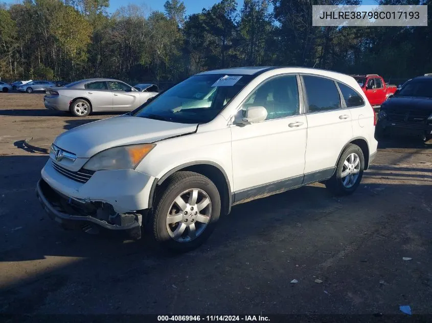 2008 Honda Cr-V Ex-L VIN: JHLRE38798C017193 Lot: 40869946