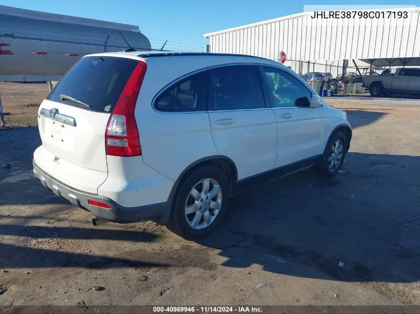 2008 Honda Cr-V Ex-L VIN: JHLRE38798C017193 Lot: 40869946