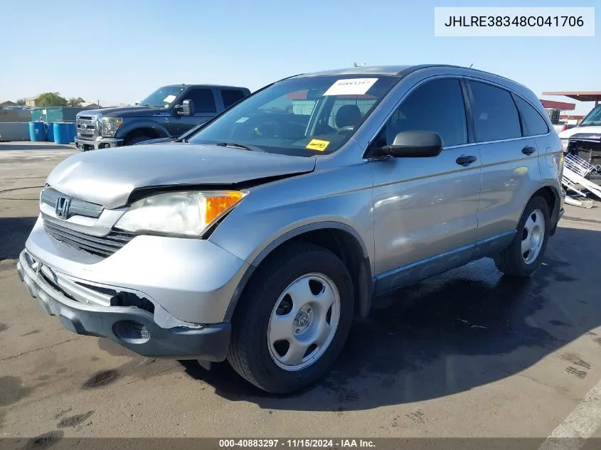 2008 Honda Cr-V Lx VIN: JHLRE38348C041706 Lot: 40883297