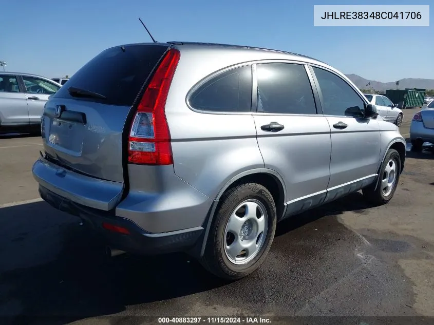 2008 Honda Cr-V Lx VIN: JHLRE38348C041706 Lot: 40883297