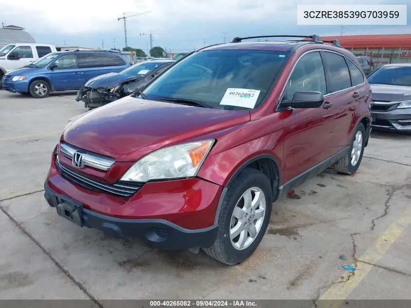 2009 Honda Cr-V Ex VIN: 3CZRE38539G703959 Lot: 40265082