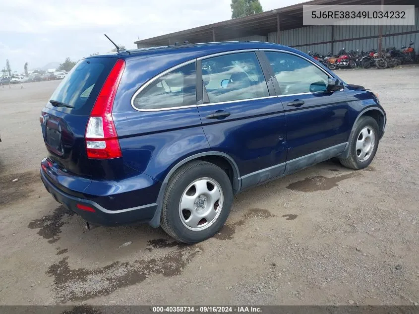 2009 Honda Cr-V Lx VIN: 5J6RE38349L034232 Lot: 40358734