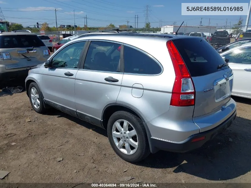 2009 Honda Cr-V Ex VIN: 5J6RE48589L016985 Lot: 40364694