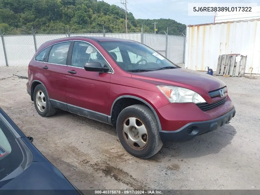 5J6RE38389L017322 2009 Honda Cr-V Lx