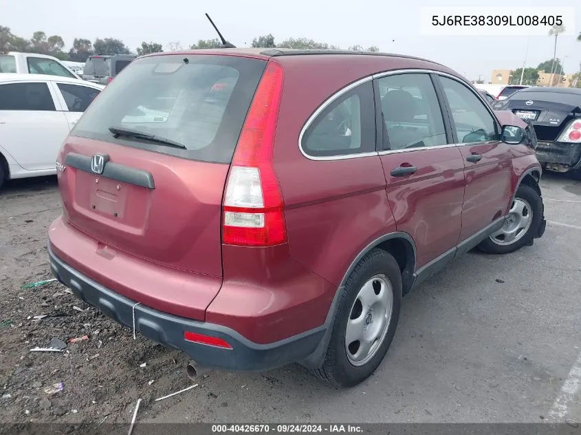 2009 Honda Cr-V Lx VIN: 5J6RE38309L008405 Lot: 40426670