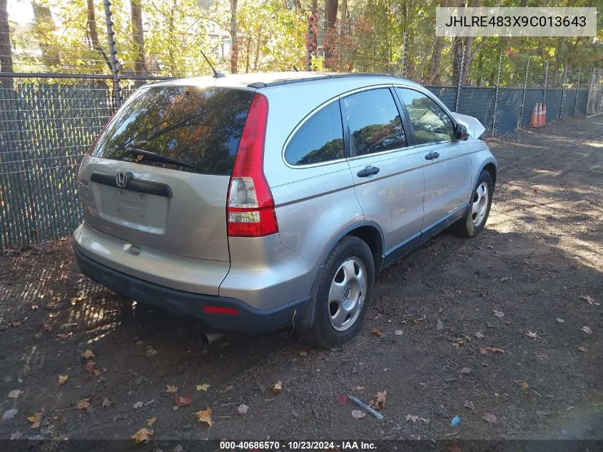 2009 Honda Cr-V Lx VIN: JHLRE483X9C013643 Lot: 40686570