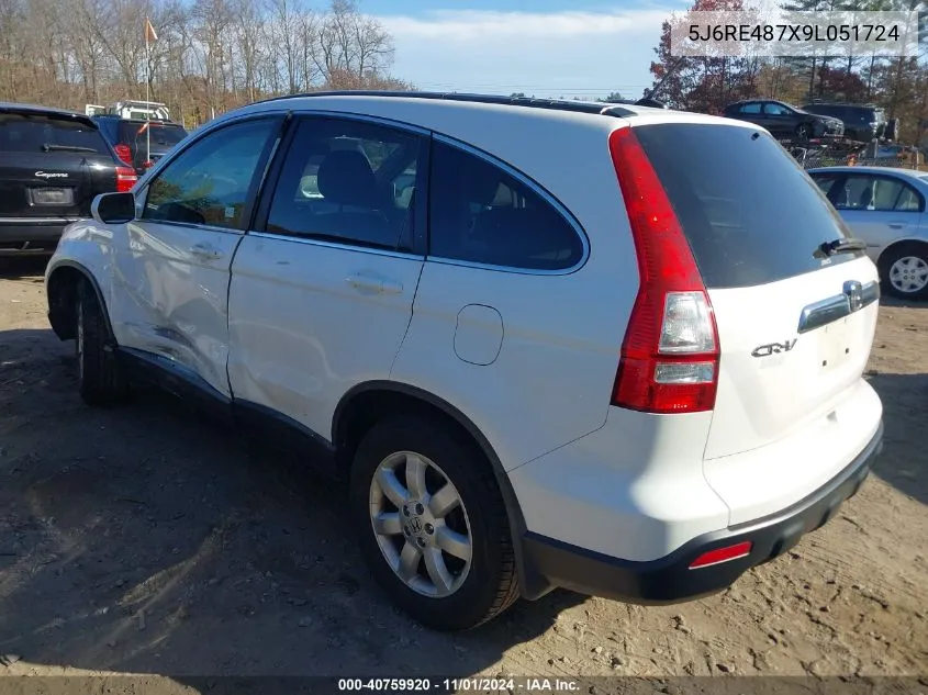 2009 Honda Cr-V Ex-L VIN: 5J6RE487X9L051724 Lot: 40759920