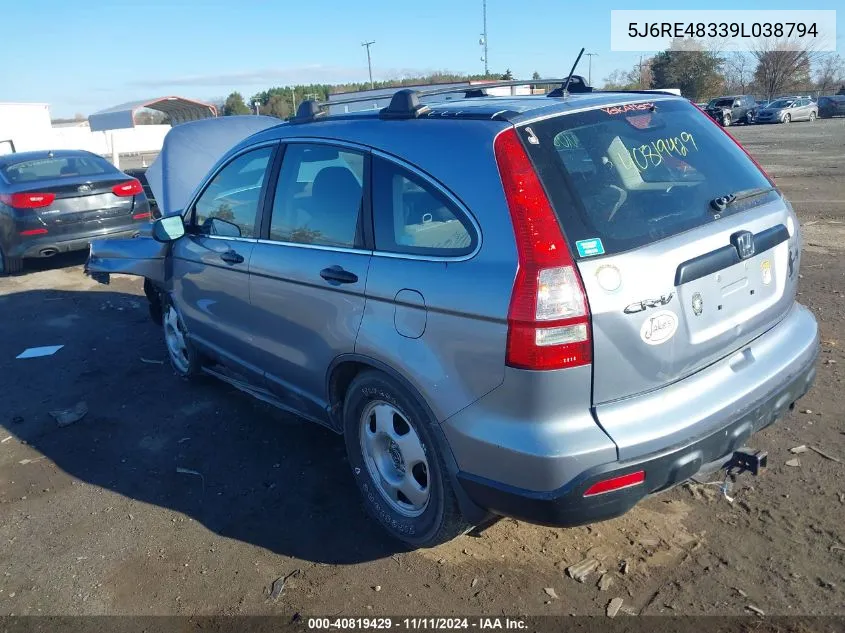 2009 Honda Cr-V Lx VIN: 5J6RE48339L038794 Lot: 40819429