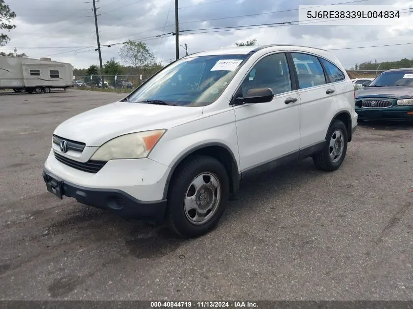 2009 Honda Cr-V Lx VIN: 5J6RE38339L004834 Lot: 40844719