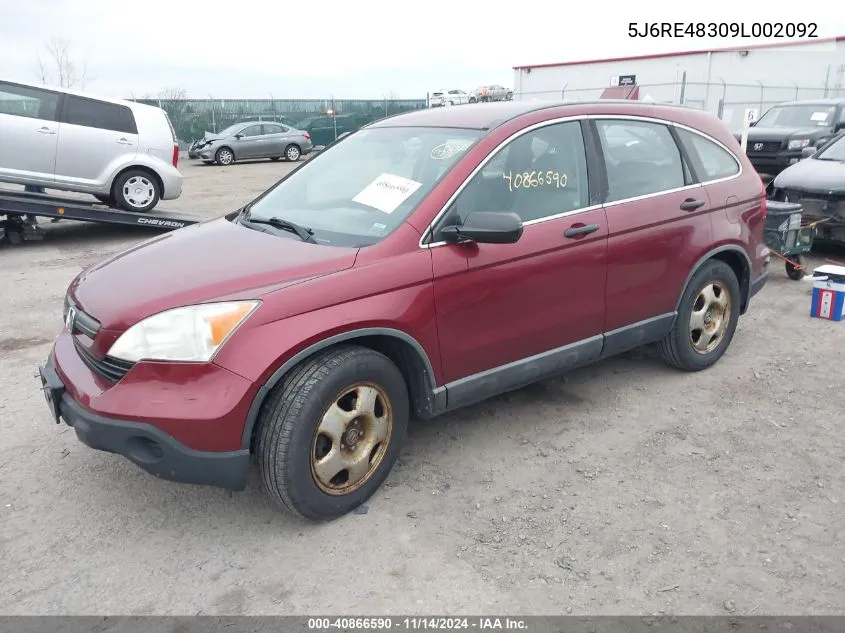 2009 Honda Cr-V Lx VIN: 5J6RE48309L002092 Lot: 40866590