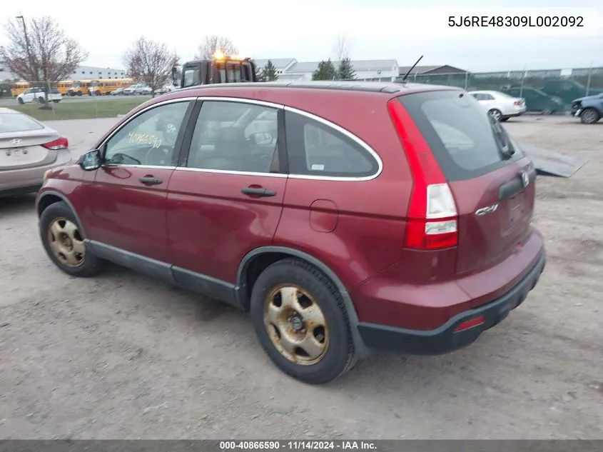 2009 Honda Cr-V Lx VIN: 5J6RE48309L002092 Lot: 40866590